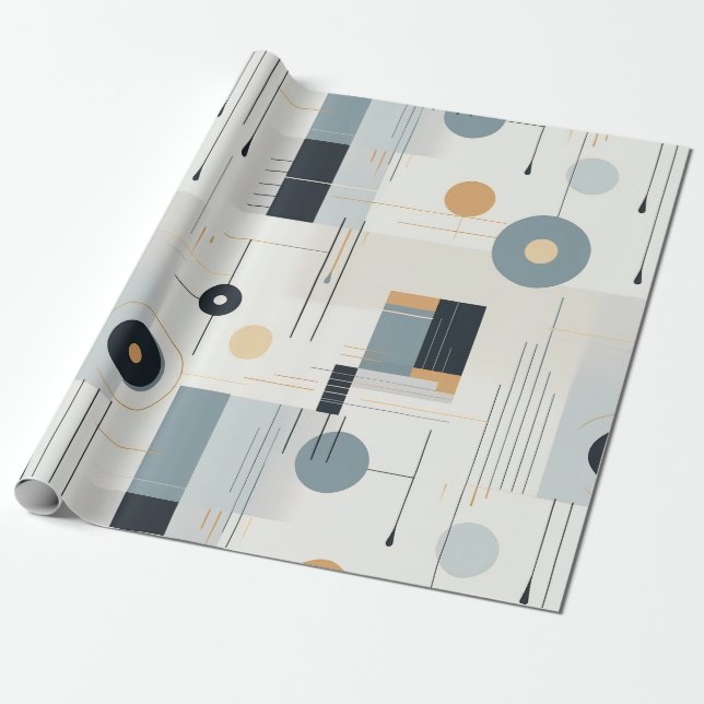Papel De Presente Bauhaus Naval Ócreo Linha Geométrica Abstrata (Desenrolado)