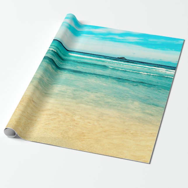 Papel De Presente Beach LandscapeBeach,verão,azul,paisagem,mar,céu (Desenrolado)