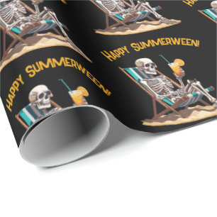 Papel De Presente Beach Lounging Skeleton Halloween