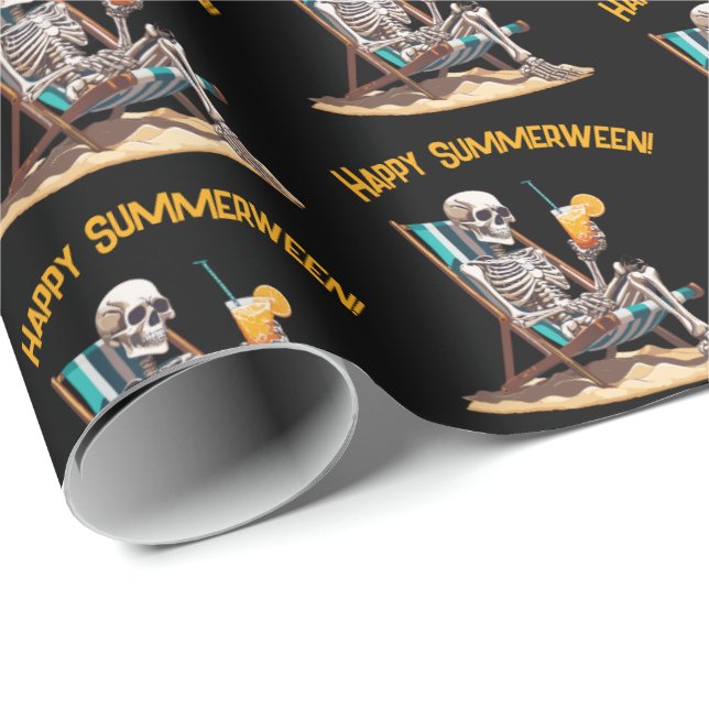 Papel De Presente Beach Lounging Skeleton Halloween (Ponta do rolo)