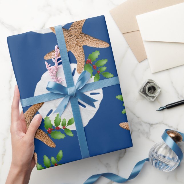Papel De Presente Beach Wreath Large Patterno Christmas (Presentear)