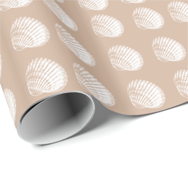 Papel De Presente Beachy White Seashells (Ponta do rolo)