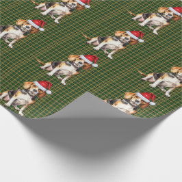Papel De Presente Beagle Dog e Xadrez Verde Natal