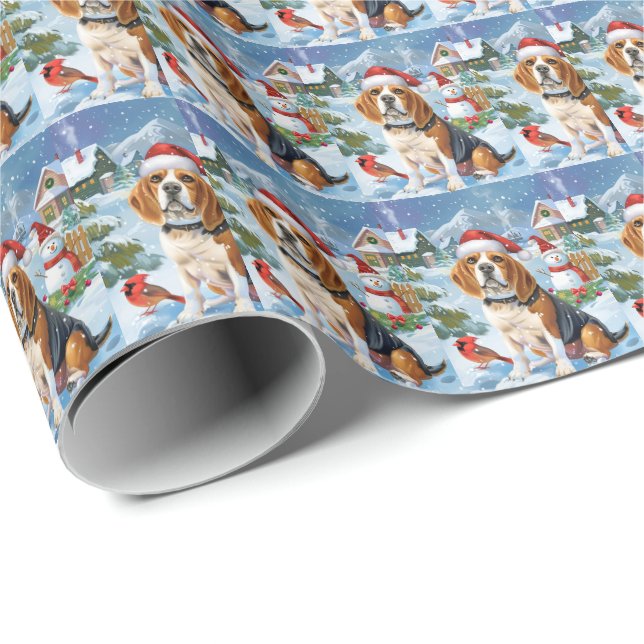 Papel De Presente Beagle Dog Winter Wonderland Natal Joy (Ponta do rolo)