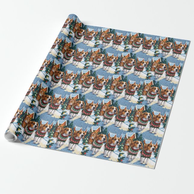 Papel De Presente Beagle Dogs Christmas Snow Holiday (Desenrolado)