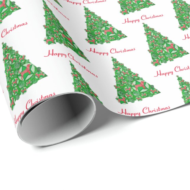 Papel De Presente Beagle Hound Dog Natal Feriado Branco (Ponta do rolo)