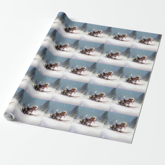 Papel De Presente Beagle Natal neve inverno (Desenrolado)