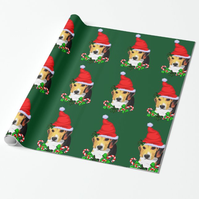 Papel De Presente Beagle no Natal Hat (Desenrolado)