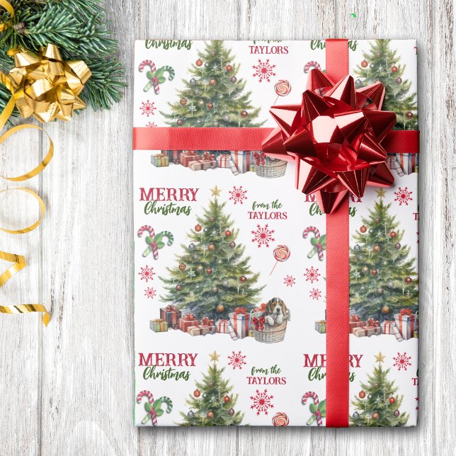 Papel De Presente Beagle Puppy Dog debaixo da árvore de Natal (Criador carregado)