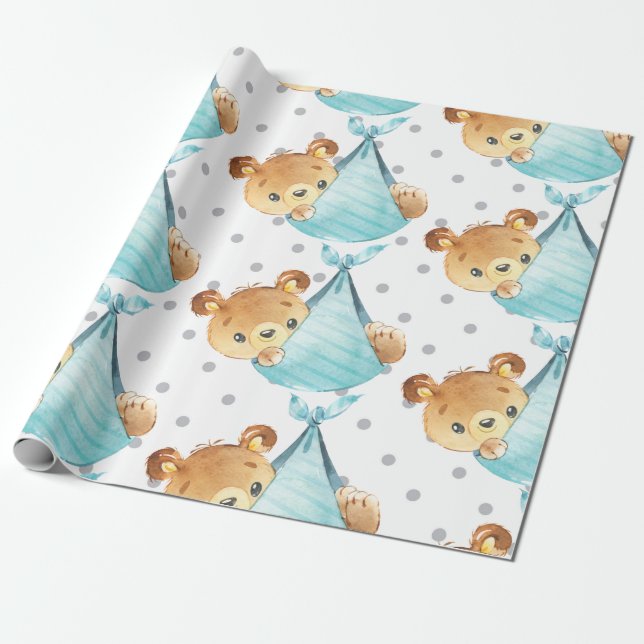Papel De Presente Bear Cub Nursery Garoto Bonito Dotado Novo Nascer (Desenrolado)