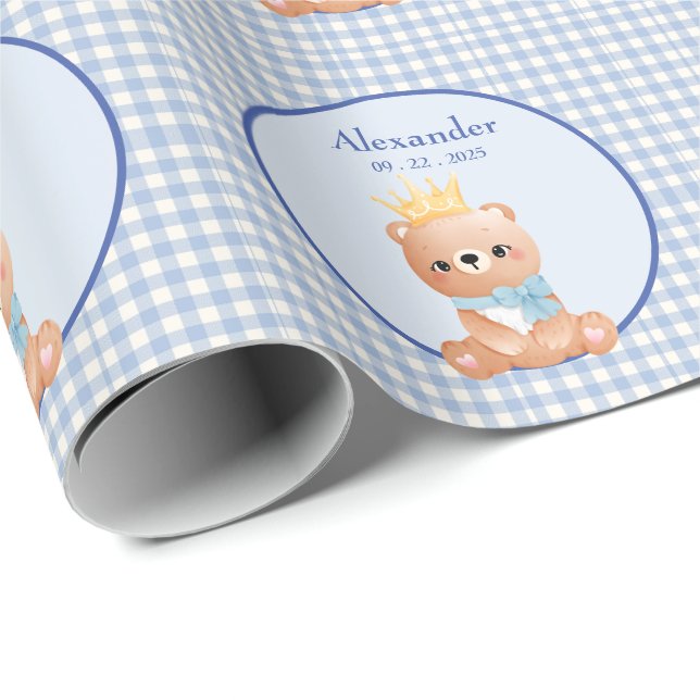 Papel De Presente Bear Cub Personalizado Boys Aniversário (Ponta do rolo)