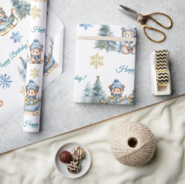 Papel De Presente Bear Natal Um Primeiro Aniversário Inverno