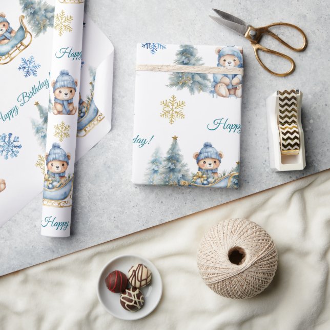 Papel De Presente Bear Natal Um Primeiro Aniversário Inverno (Artesanato)
