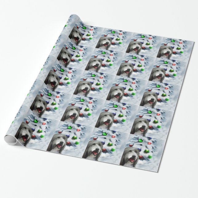 Papel De Presente Bearded Collie Christmas (Desenrolado)