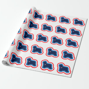 Papel De Presente Bearded Collie Estrelas Vermelho Branco e Azul 4 d