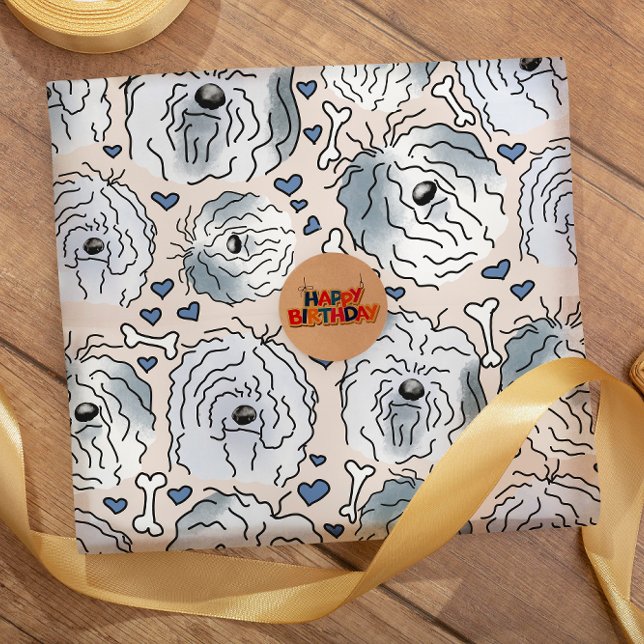 Papel De Presente Bearded Collie Hand-Drawn Cartoon Head  (Criador carregado)