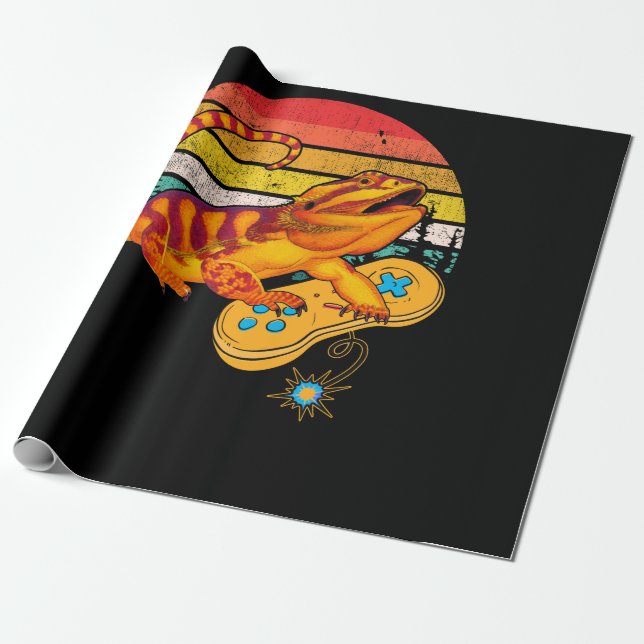Papel De Presente Bearded Dragon Playing Video Game Reptiles Pagona (Desenrolado)