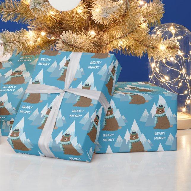 Papel De Presente Beary Feliz Mountain Christmas (Feriados)