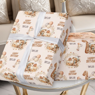 Papel De Presente Beary First Birthday Fall Bear primeiro aniversari