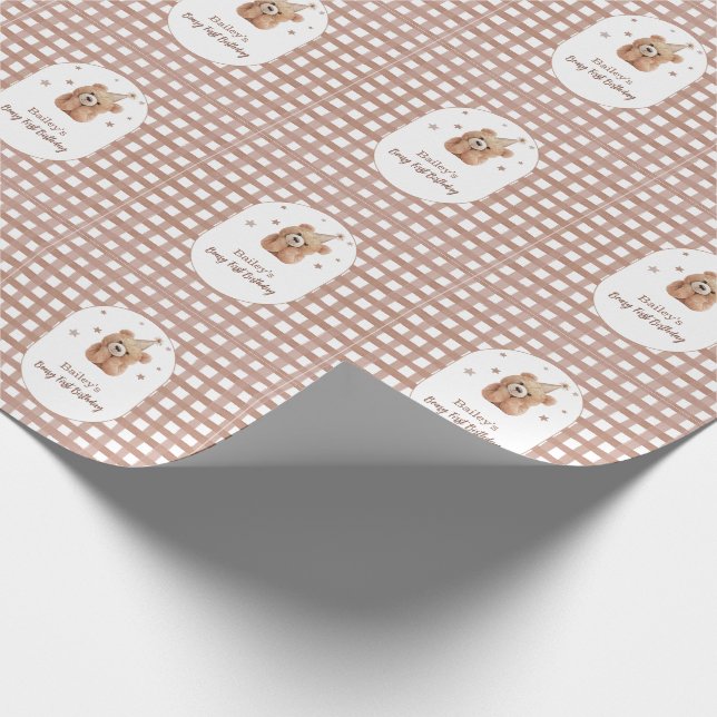 Papel De Presente Beary First Birthday Gingham (Ponta)