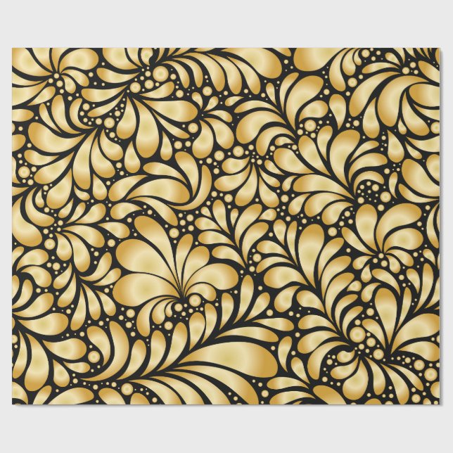 Papel De Presente Beautiful Damask Gold & Black Wrapping paper roll (Aberto)
