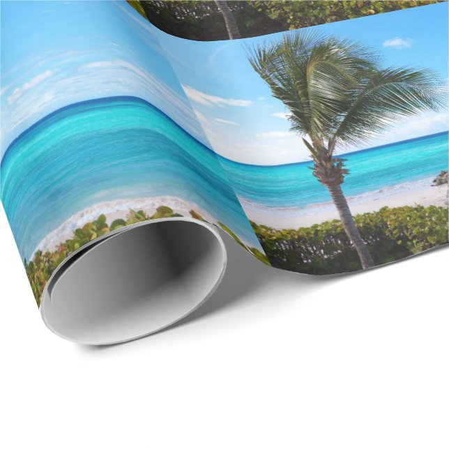 Papel De Presente Beautiful Tropical Beach Breezy Palm Tree Pattern (Ponta do rolo)