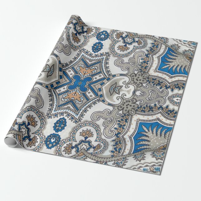 Papel De Presente Beautiful white and blue arabesque, islamic patter (Desenrolado)