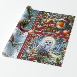 Papel De Presente Beautiful Winter Birds Christmas Wrapping Paper