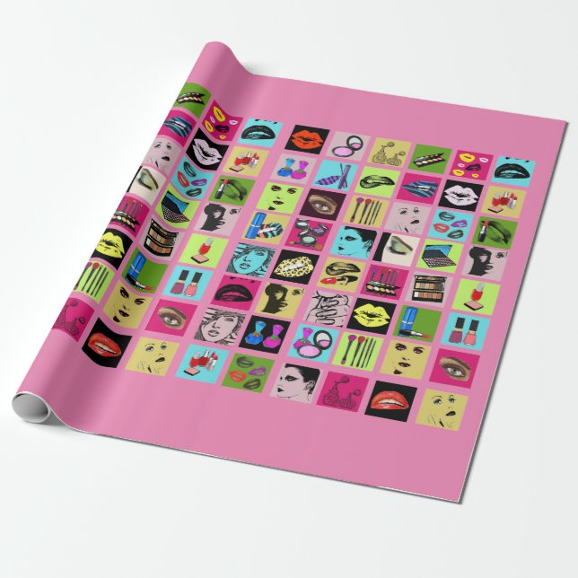 Papel De Presente Beauty Makeup Cosméticos mulheres enfrentam arte d (Desenrolado)