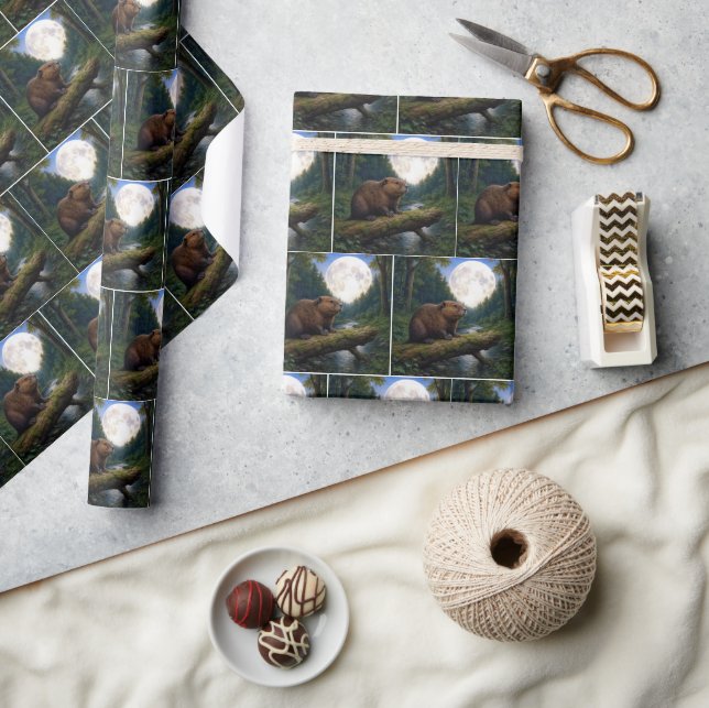 Papel De Presente Beaver Moon In a Forest (Artesanato)