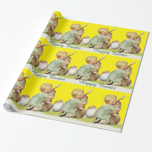 Papel De Presente BEBÊ ABRAÇANDO BUNNY ORIENTE, Amarelo