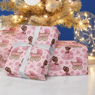 Papel De Presente Bebê Afro-Americana Fofa Rosa