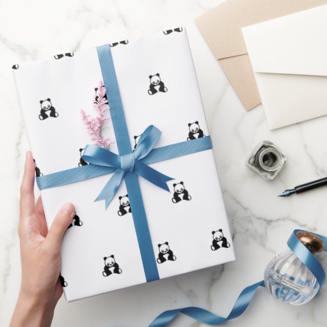 Papel De Presente Bebê aniversário preto panda simples (Presentear)