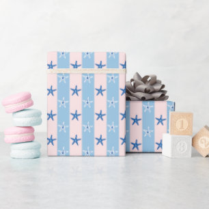 Papel De Presente Bebê Azul e Listras Rosa Estirpes do Oceano de Ver