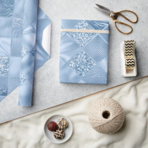 Papel De Presente Bebê Azul Elegante Brilho e Azulejos de Diamante e
