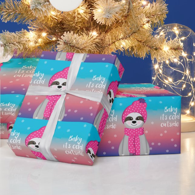 Papel De Presente Bebê bonito está frio fora do pastel de Natal de p (Feriados)