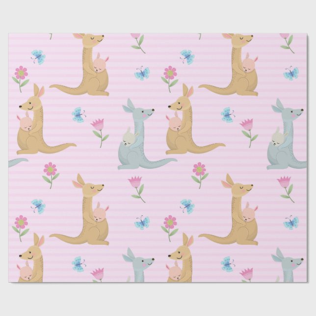 Papel De Presente Bebê Canguru Menino e Menina (Aberto)
