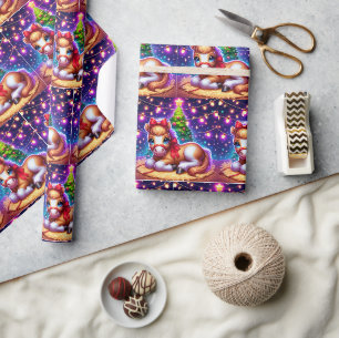Papel De Presente Bebê Cavalo Amarrado Pela Árvore De Natal