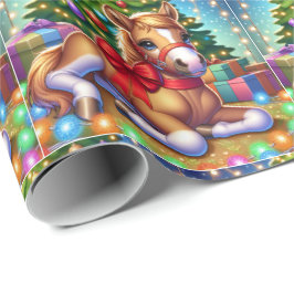 Papel De Presente Bebê Cavalo Amarrado Pela Árvore De Natal