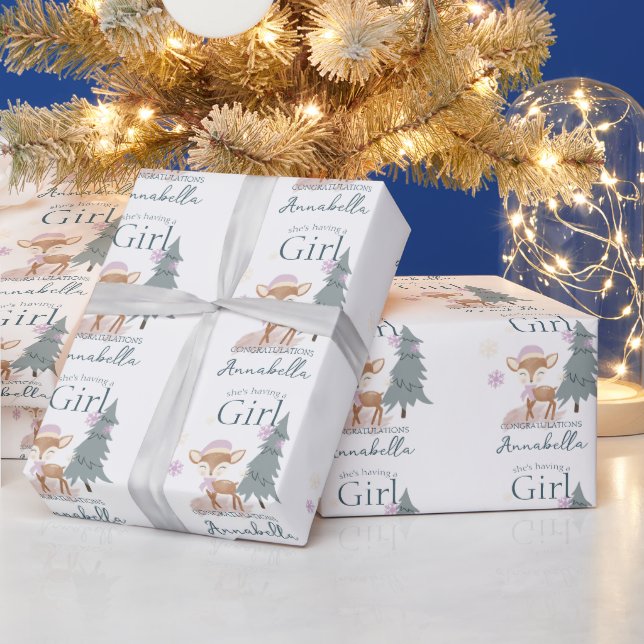 Papel De Presente Bebê Cervo Fêmea Fofo de Inverno (Feriados)