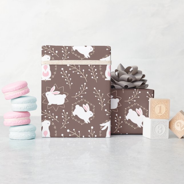 Papel De Presente Bebê Chá coelhos de castanho (Chá de bebê)