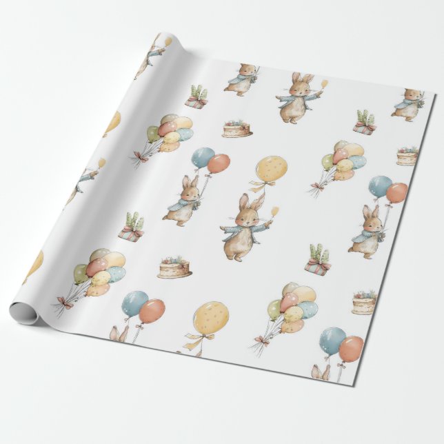 Papel De Presente Bebê coelho com balões (Desenrolado)