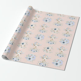 Papel De Presente Bebê Cordeiro Rosa Azul Berçário Fazenda