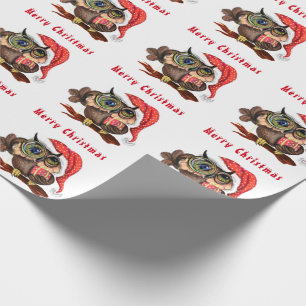 Papel De Presente Bebê-Coruja Divertida No Chapéu de Natal e Prese