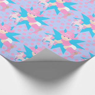 Papel De Presente Bebê Cowgirl Com Mão Qualquer Ocasião Bolinhas Ros