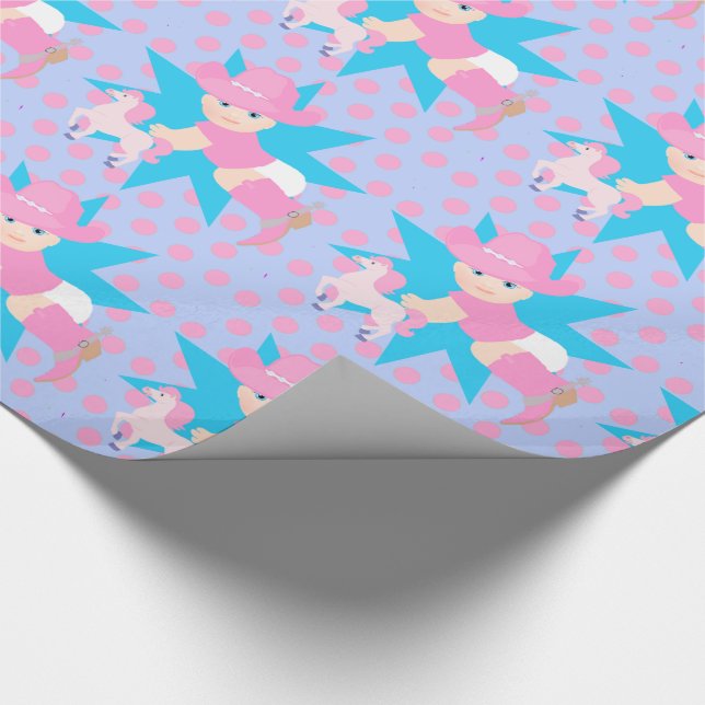 Papel De Presente Bebê Cowgirl Com Qualquer Ocasião Rosa Bolinhas (Ponta)