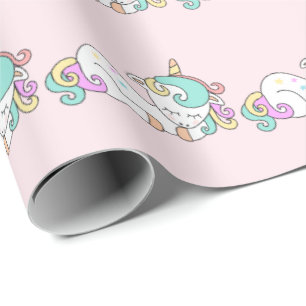 Papel De Presente Bebê de sono feliz do rosa do chifre do unicórni