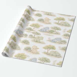 Papel De Presente Bebê Dragão Fofo Padrão Floresta Pastel (1)