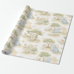 Papel De Presente Bebê Dragão Fofo Padrão Pastel Floresta (2)