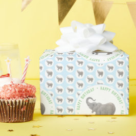 Papel De Presente Bebê Elefante Azul Aniversário